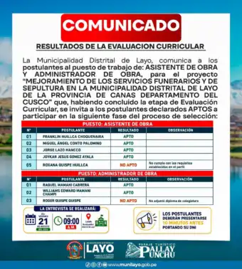 COMUNICADO PARA ENTREVISTA PERSONAL