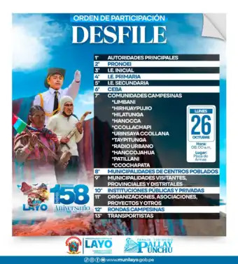𝗢𝗥𝗗𝗘𝗡 𝗗𝗘 𝗗𝗘𝗦𝗙𝗜𝗟𝗘 𝗣𝗢𝗥 𝗟𝗢𝗦 𝟭𝟱𝟖 𝗔𝗡𝗜𝗩𝗘𝗥𝗦𝗔𝗥𝗜𝗢 𝗗𝗘𝗟 𝗗𝗜𝗦𝗧𝗥𝗜𝗧𝗢 𝗗𝗘 𝗟𝗔𝗬𝗢